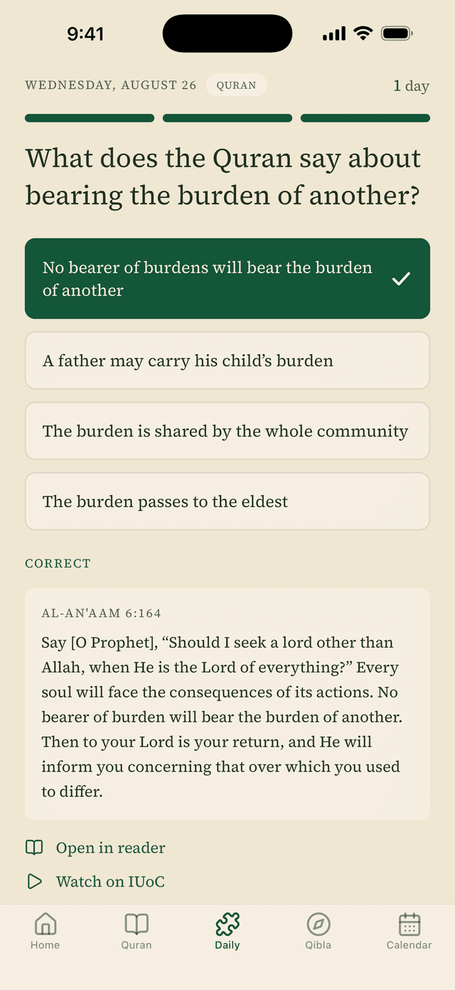 The daily question, answered, showing the verse it came from
